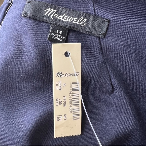 Madewell Navy Blue Windblown Poppies Floral Silk 3/4 Sleeve Ruffle Dress 14 NWT - Picture 11 of 14